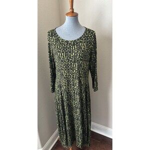Comfy USA Women's Size XL Green Black Polka Dot Kati Lantern Bubble Hem Dress